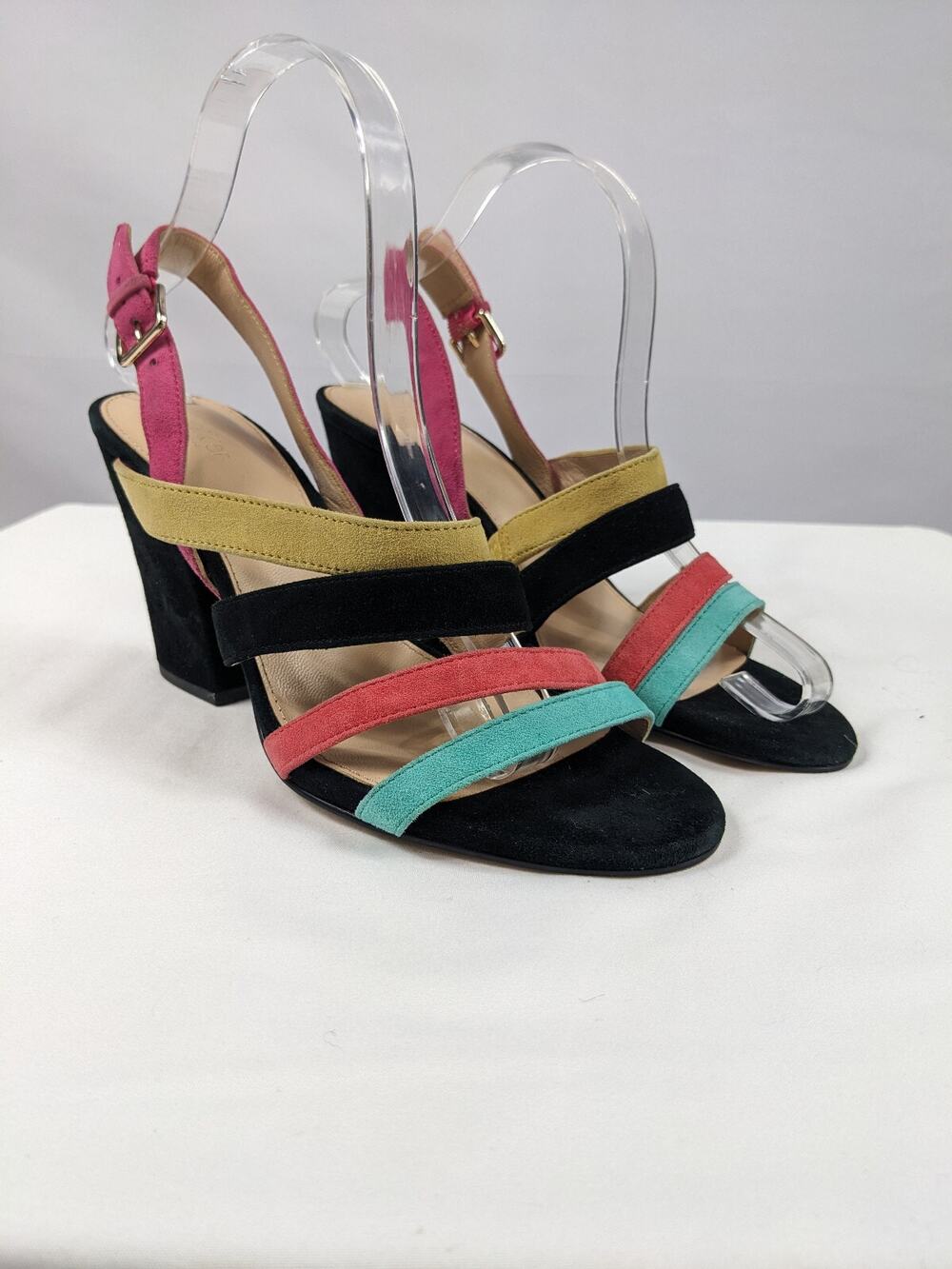 Botkier Sera Sandals Multicolor 8 Suede Strappy Block Heel Slingback